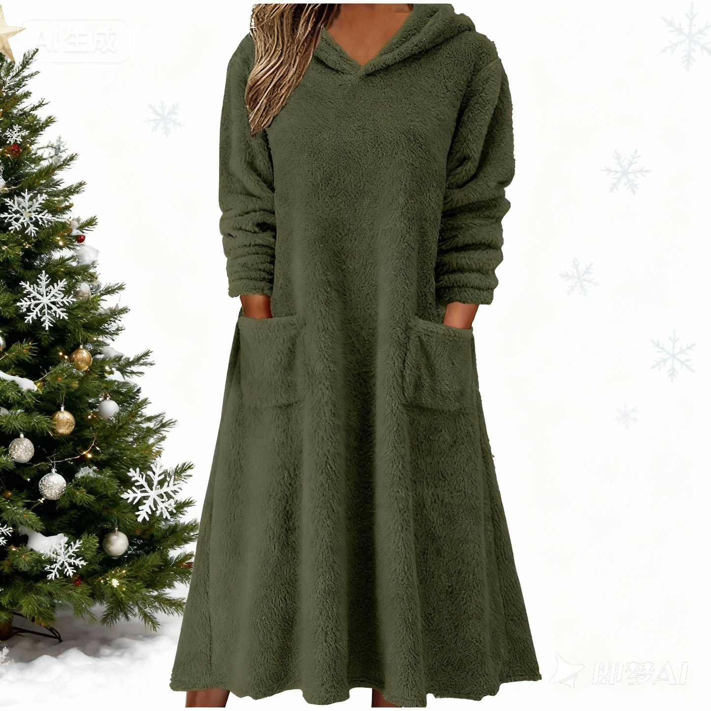 💥【S-3XL】Dámske voľné ležérne fleecové šaty s kapucňou a dlhým rukávom, nové z roku 2025