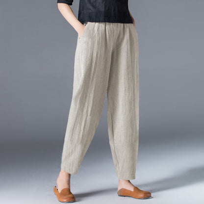 🌿🌿【Kúp 1, získaj 1 zdarma 🔥】【S–5XL】Dámske voľné široké nohavice z bavlny a ľanu vo veľkých veľkostiach