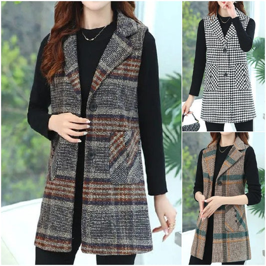 🛒【Zľava -41% 🔥🔥】【M-4XL】Toamna și iarna 2024, vestă clasică retro în carouri de lungime mijlocie nouă