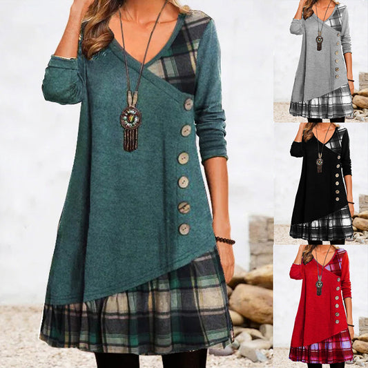 👗【Zľava -49%🔥】Dámske ležérne šaty s dlhým rukávom a kontrastnými detailmi