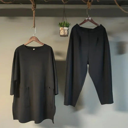 💥 LICHIDARE DE STOC 💥🍁🍂【M-3XL】 2025 noi de primăvară și vară culoare uni topuri casual din două piese + pantaloni