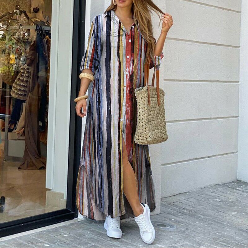 💃💖【50% de descuento 🔥】【S–5XL】😍 Nuevo vestido-camisa de manga larga en tallas grandes, estilo moderno, disponible en 11 colores