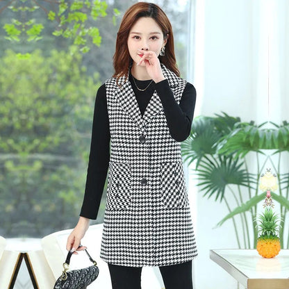 🛒【Zľava -41% 🔥🔥】【M-4XL】Toamna și iarna 2024, vestă clasică retro în carouri de lungime mijlocie nouă