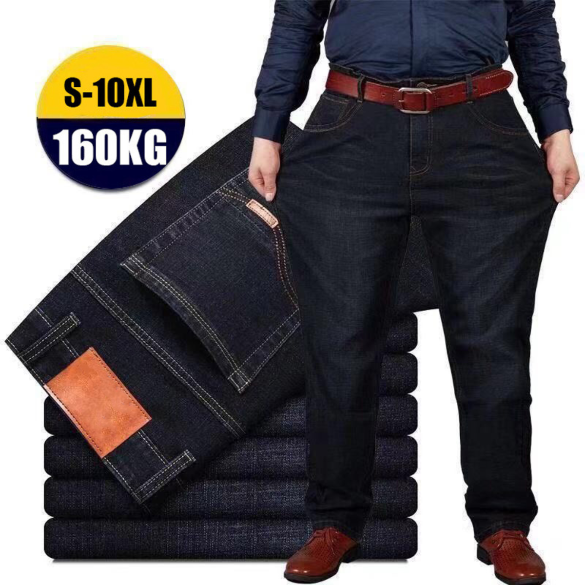 👖😎【Zľava 50 %🔥】【S–10XL】😍 Pánske elastické džínsy vo väčších veľkostiach, ležérne široké rovné nohavice, vhodné pre mužov do 160 kg a viac