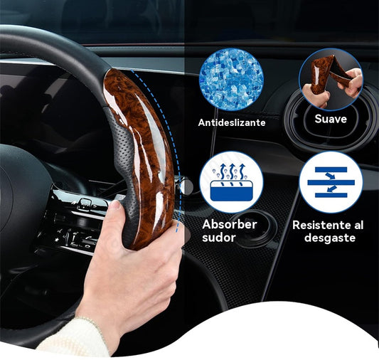 🚗【1 juego de 3 piezas】👍👍Funda antideslizante de madera para volante de coche