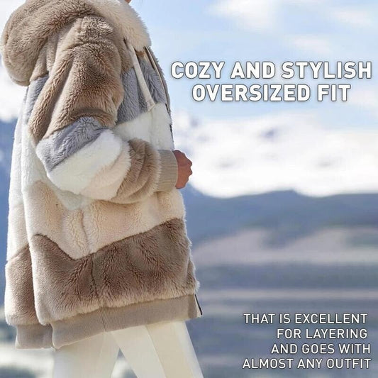 ☃️Descuento limitado 35%❄️[S-5XL] Chaqueta de mujer 2025 con franjas de peluche grueso en contraste