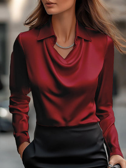 🔥✨【14 colores】Camisa sencilla para mujer con estampado y cuello plegable, se pueden seleccionar varios colores.