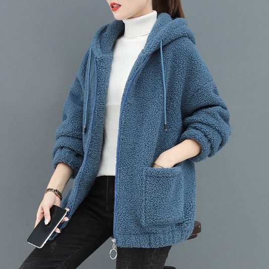 🔥✨【M-4XL】Abrigo con capucha de lana de felpa para mujer, nueva moda de invierno 2025