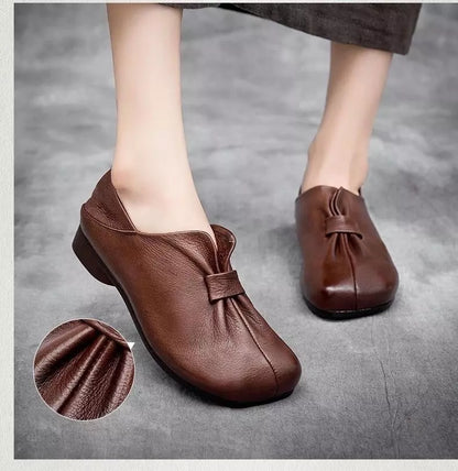 👡【35-42】2025 nuevos zapatos sin cordones de suela suave con lazo, piel de vaca de alta calidad, simples y exquisitos