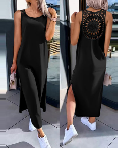 💋【50% de descuento 🔥】Vestido plus size sin mangas con abertura lateral