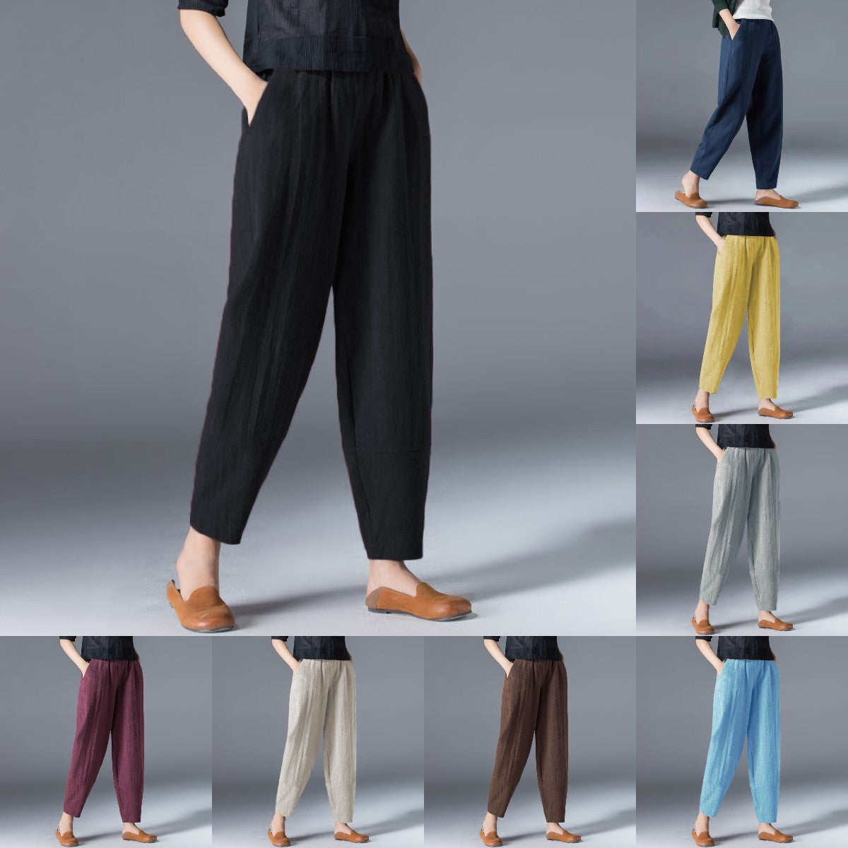 🌿🌿【Kúp 1, získaj 1 zdarma 🔥】【S–5XL】Dámske voľné široké nohavice z bavlny a ľanu vo veľkých veľkostiach