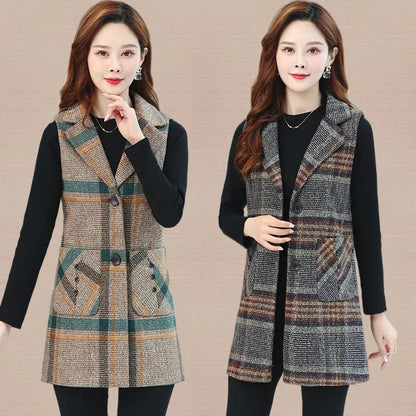 🛒【Zľava -41% 🔥🔥】【M-4XL】Toamna și iarna 2024, vestă clasică retro în carouri de lungime mijlocie nouă