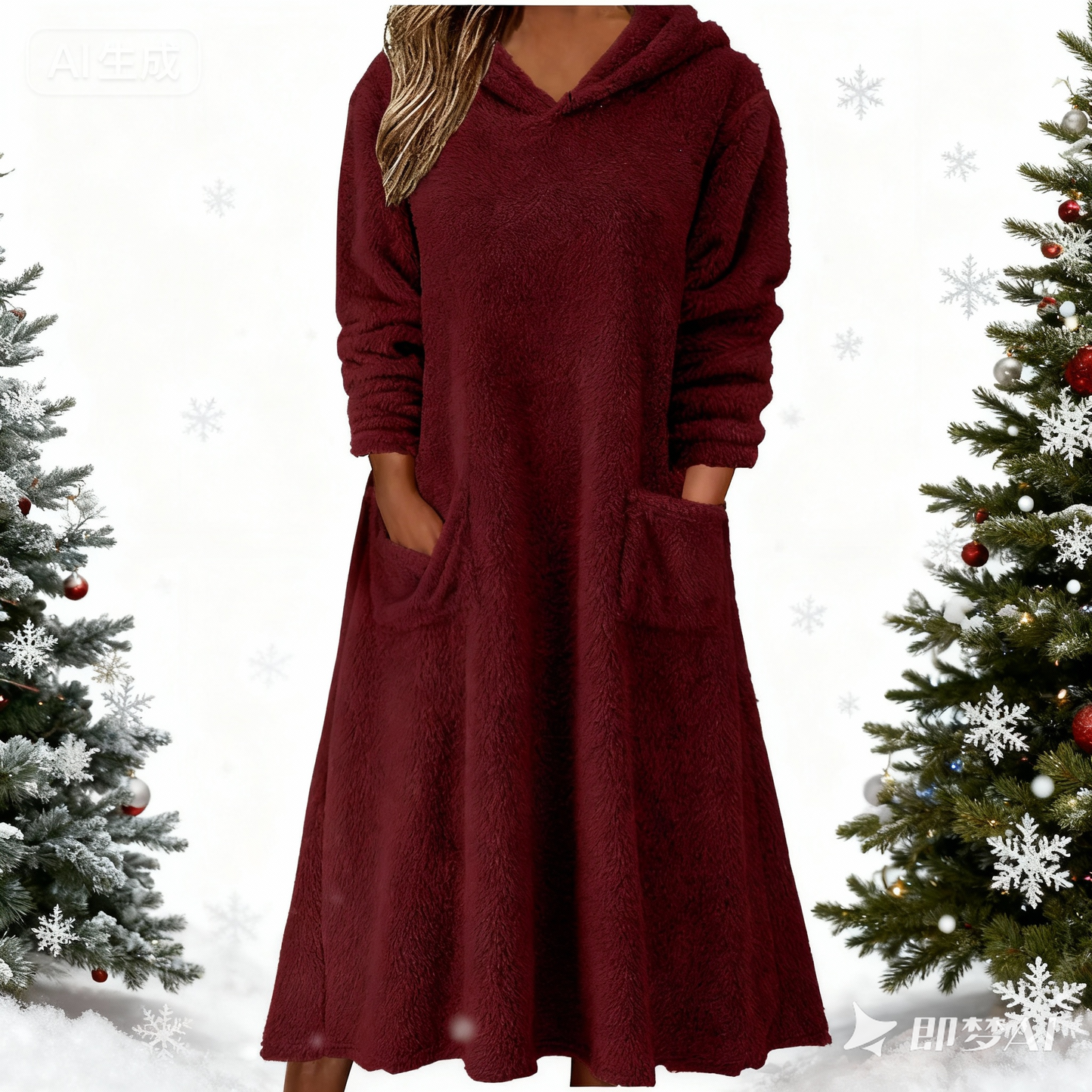 💥【S-3XL】Dámske voľné ležérne fleecové šaty s kapucňou a dlhým rukávom, nové z roku 2025