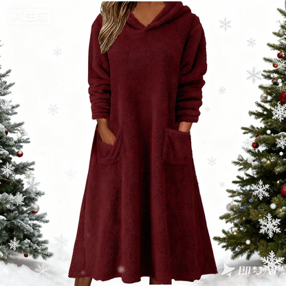 💥【S-3XL】Dámske voľné ležérne fleecové šaty s kapucňou a dlhým rukávom, nové z roku 2025
