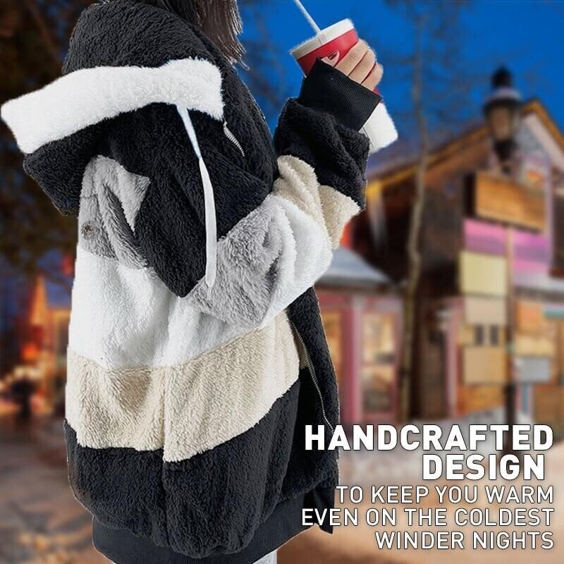 ☃️Descuento limitado 35%❄️[S-5XL] Chaqueta de mujer 2025 con franjas de peluche grueso en contraste