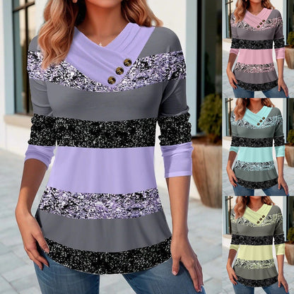 👚【50% zľava 🔥🔥】【S-5XL】Dámsky nový jesenný a zimný top s kontrastnými farbami, výstrihom do V a dlhým rukávom