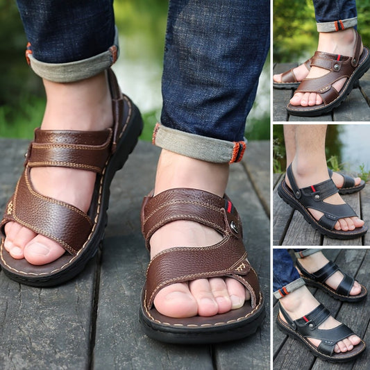 🌴👞【50% de descuento 🔥】Sandalias de verano para hombre de cuero genuino con doble uso