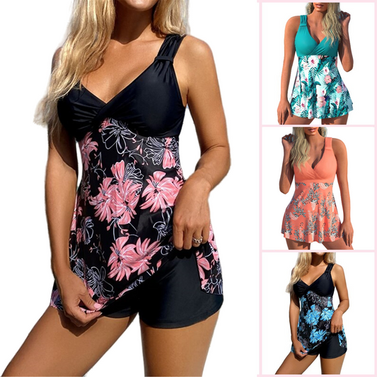 🌴🏖️🌈【50% de descuento 🔥】 Conjunto de baño para mujer plus size con estampado, espalda descubierta y secado rápido