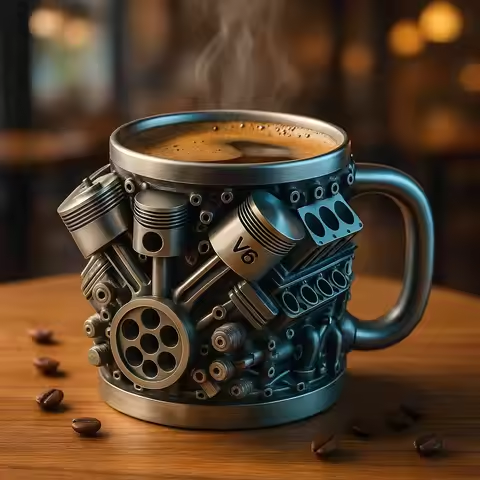 🎁☕【50% de descuento🔥】Kreatív V6/V8 motoros rozsdamentes acél kávés bögre
