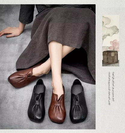 👡【35-42】2025 nuevos zapatos sin cordones de suela suave con lazo, piel de vaca de alta calidad, simples y exquisitos