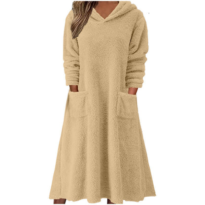 💥【S-3XL】Dámske voľné ležérne fleecové šaty s kapucňou a dlhým rukávom, nové z roku 2025