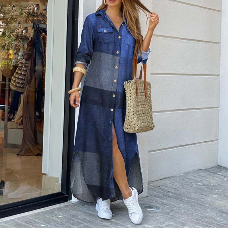 💃💖【50% de descuento 🔥】【S–5XL】😍 Nuevo vestido-camisa de manga larga en tallas grandes, estilo moderno, disponible en 11 colores