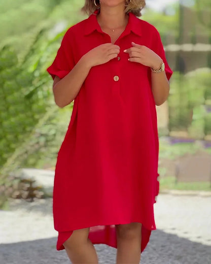 🧡🧡【S–5XL】Dámske jednofarebné dlhé šaty s golierom, gombíkmi a asymetrickým strihom