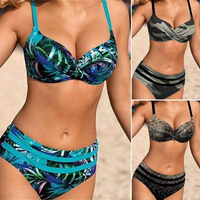 🌊👙【50% sleva】【S-5XL】💋2025. Nové plavkové bikiny větší velikosti s děleným potiskem.