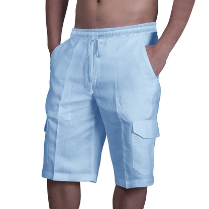 ⛵【50% zľava 🔥】【50–100 kg】Pánske ľanové cargo šortky so šnúrkou a viacerými vreckami