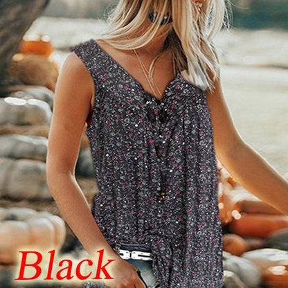 🎀【Kúp 1, získaj 1 zadarmo✨】【S–7XL】Dámsky elegantný bezrukávový top s potlačou a výstrihom do V vo veľkých veľkostiach