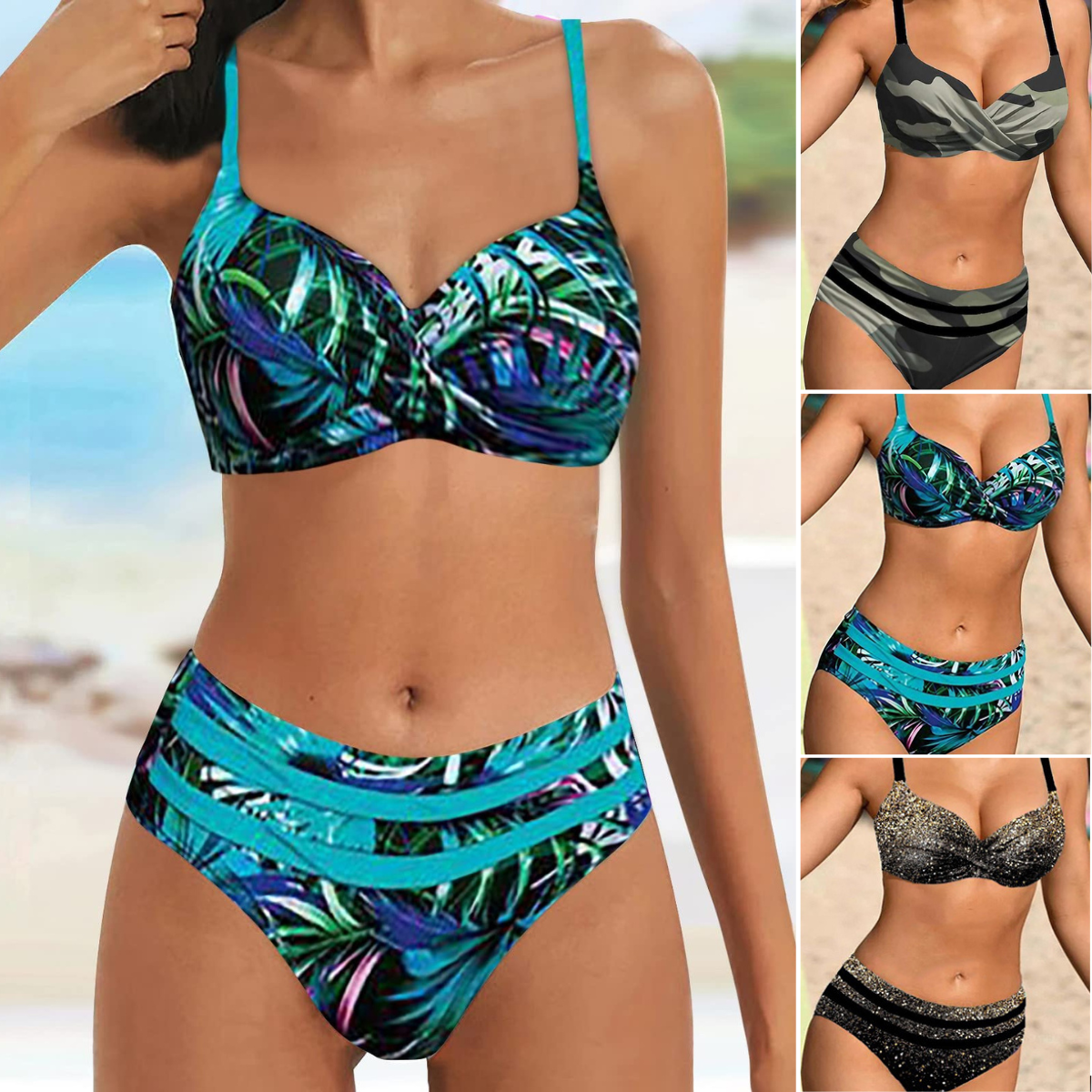 🌊👙【50% sleva】【S-5XL】💋2025. Nové plavkové bikiny větší velikosti s děleným potiskem.