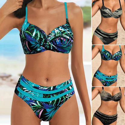 🌊👙【50% sleva】【S-5XL】💋2025. Nové plavkové bikiny větší velikosti s děleným potiskem.