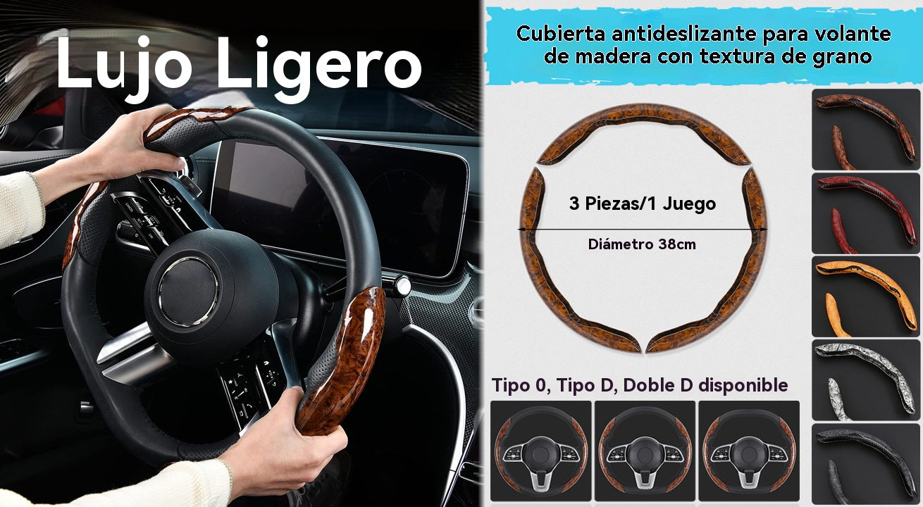 🚗【1 juego de 3 piezas】👍👍Funda antideslizante de madera para volante de coche