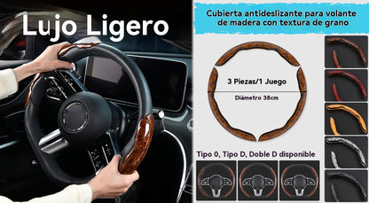 🚗【1 juego de 3 piezas】👍👍Funda antideslizante de madera para volante de coche