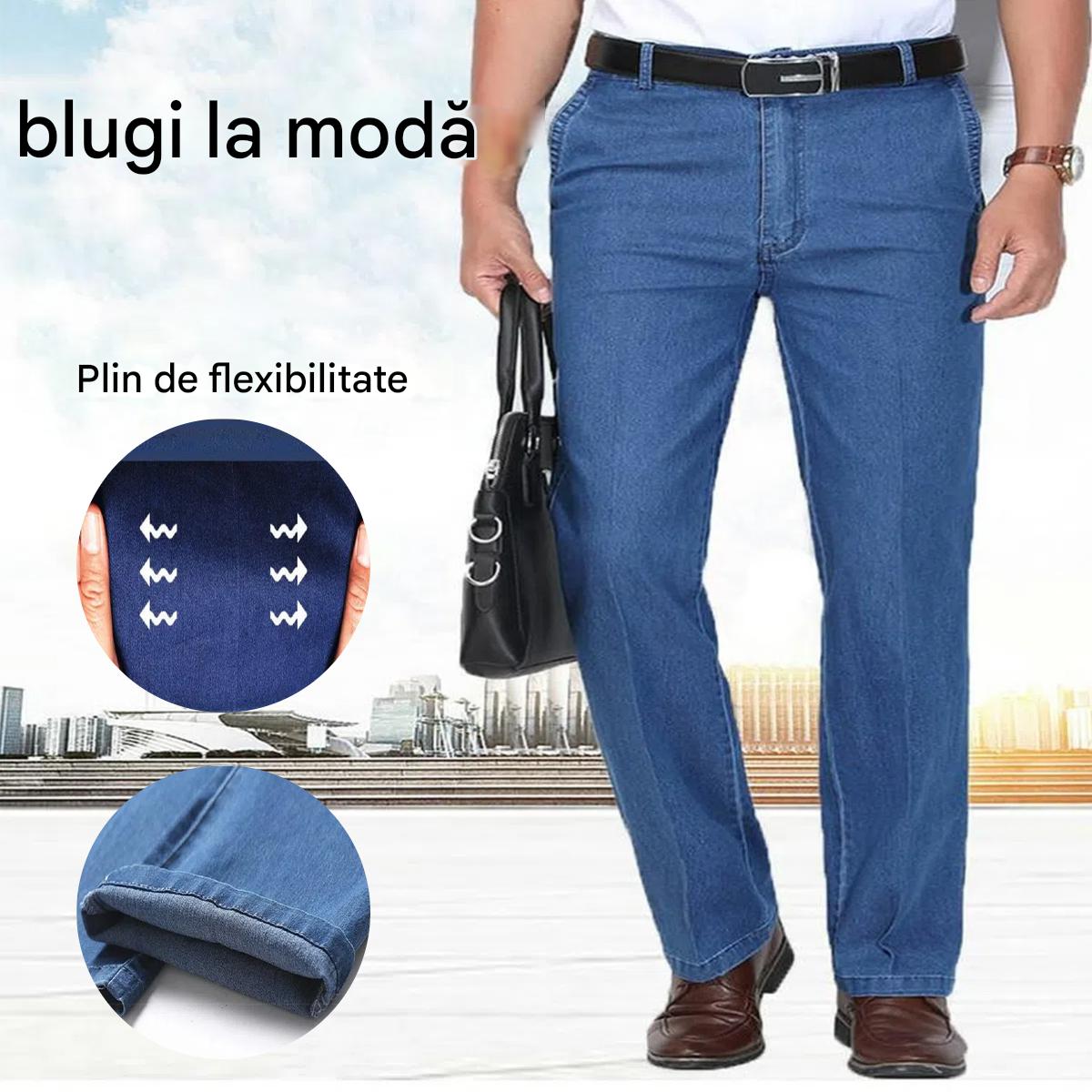 🏆👖【50% Reducere🔥】【55-110KG】🕺🕺 Pantaloni din denim ultra-subțiri pentru bărbați, elastici, de mari dimensiuni, pentru vară